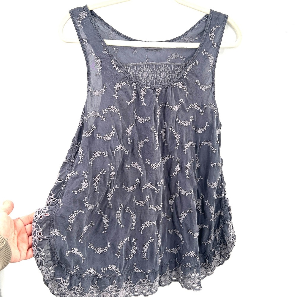 Johnny Was embroidered gray tunic tank top boho lagenlook fairycore babydoll L